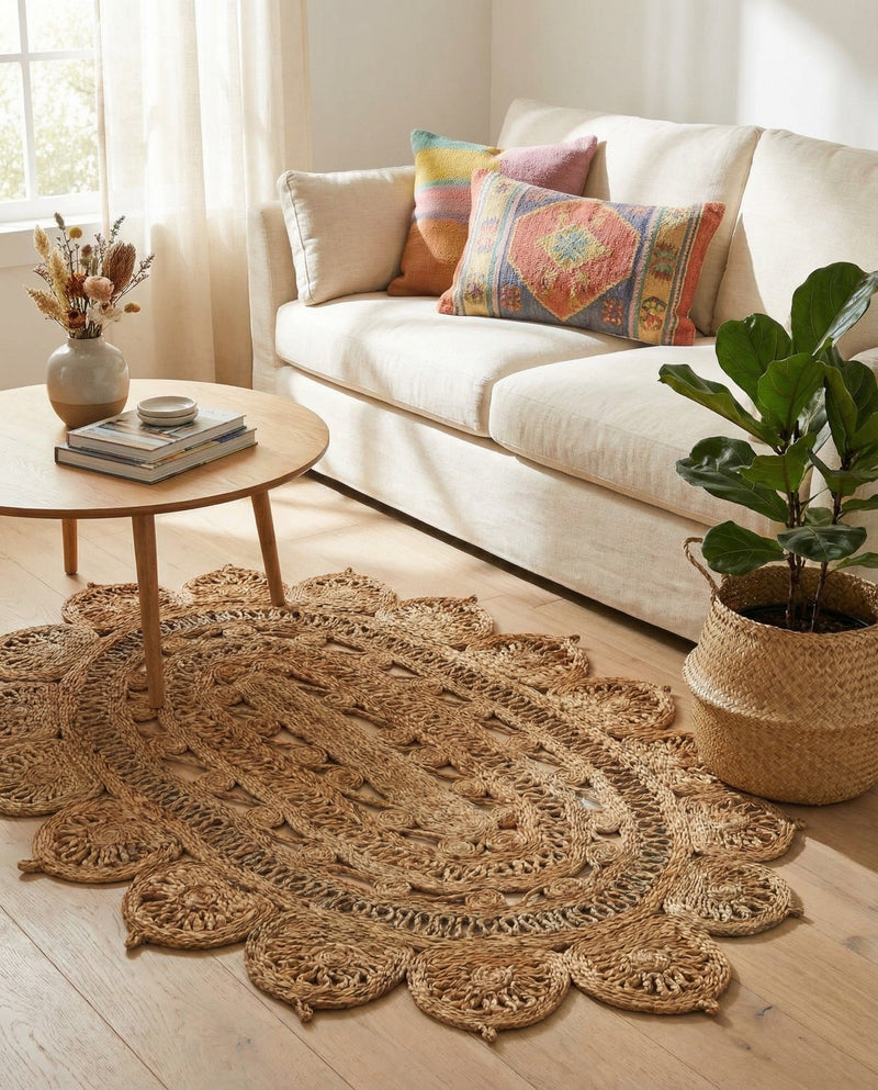 Woven Seaside Jute Collection Area Rug - Coastalhaven (Natural) Oval Natural  lifestyle 25