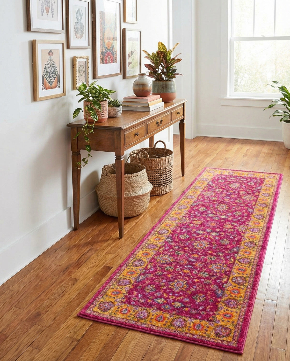 Casablanca Tapestry Collection Area Rug -  Marrakech (Berry Pink) Runner Berry Pink  lifestyle 47
