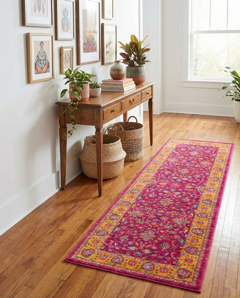 Casablanca Tapestry Collection Area Rug -  Marrakech (Berry Pink) Runner Berry Pink  lifestyle 47