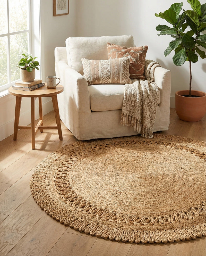 Woven Seaside Jute Collection Area Rug - Varadero Round Natural  lifestyle 28