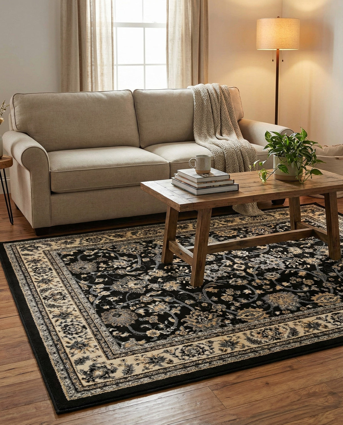 Isfahan Elegance Collection Area Rug - Naghsh-e Jahan (Black) Rectangle Black  lifestyle 43