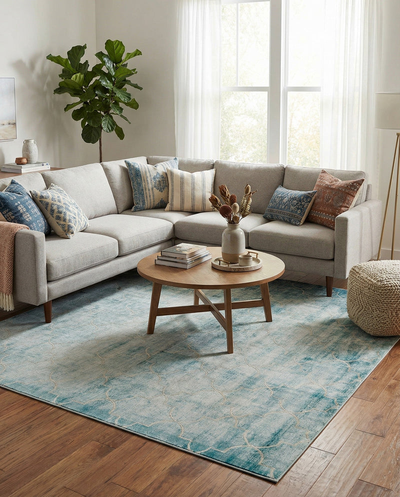 Metro Heights Collection Area Rug -  Midtown Square Teal  lifestyle 47