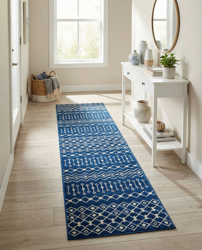 Mediterranean Lattice Collection Area Rug - Santorini (Navy Blue) Runner Navy Blue  lifestyle 38