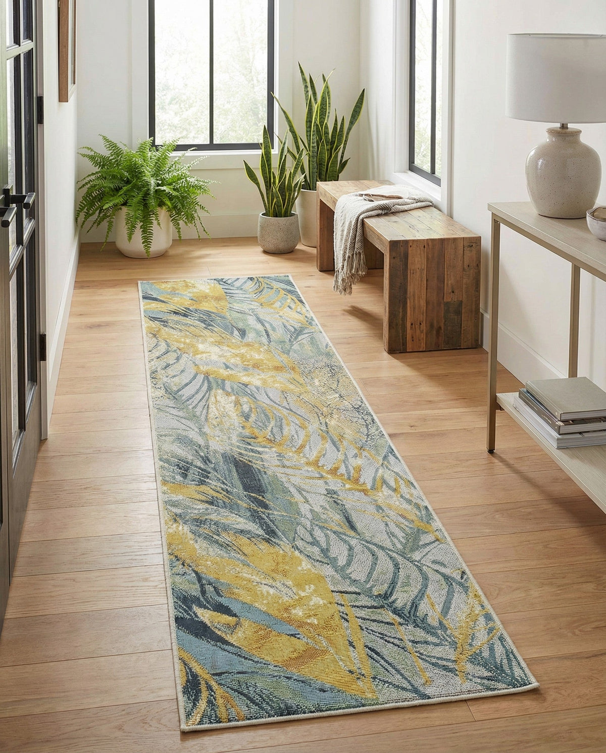 Seaside Blooms Collection Area Rug -  Blossom Runner Gray Ivory Yellow  lifestyle 94