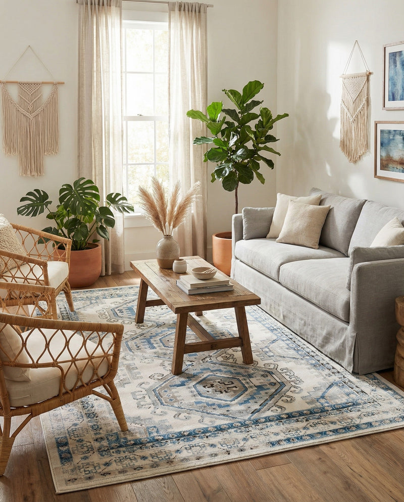 Savannah Elegance Collection Area Rug -  Tybee (Ivory Aqua) Rectangle Ivory Aqua  lifestyle 11