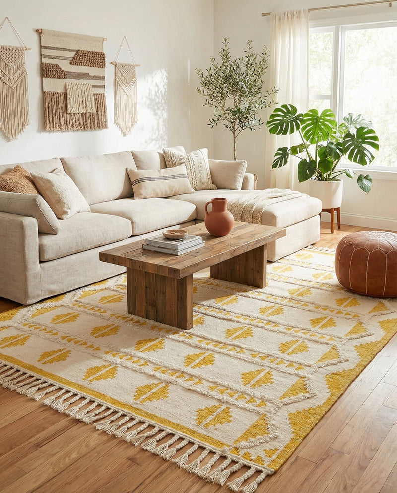 Sonoran Collection Area Rug - BellRock Rectangle Yellow and White  lifestyle 55