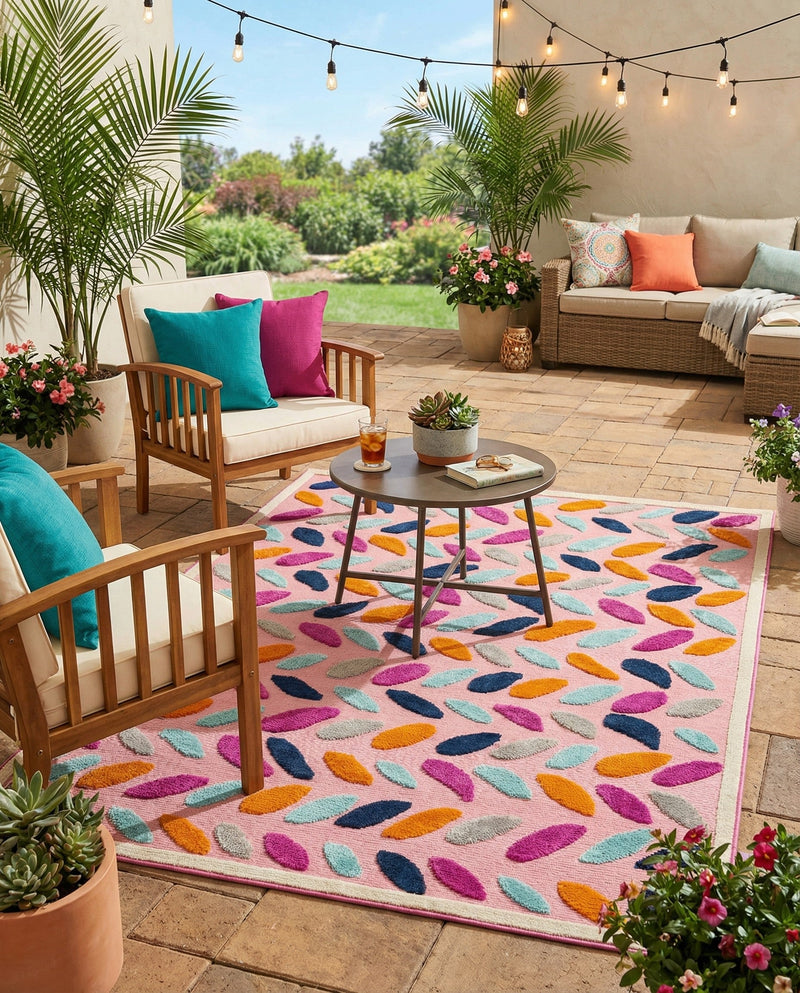 Bahama Breeze Outdoor Collection Area Rug - Nassau Rectangle Pink  lifestyle 12