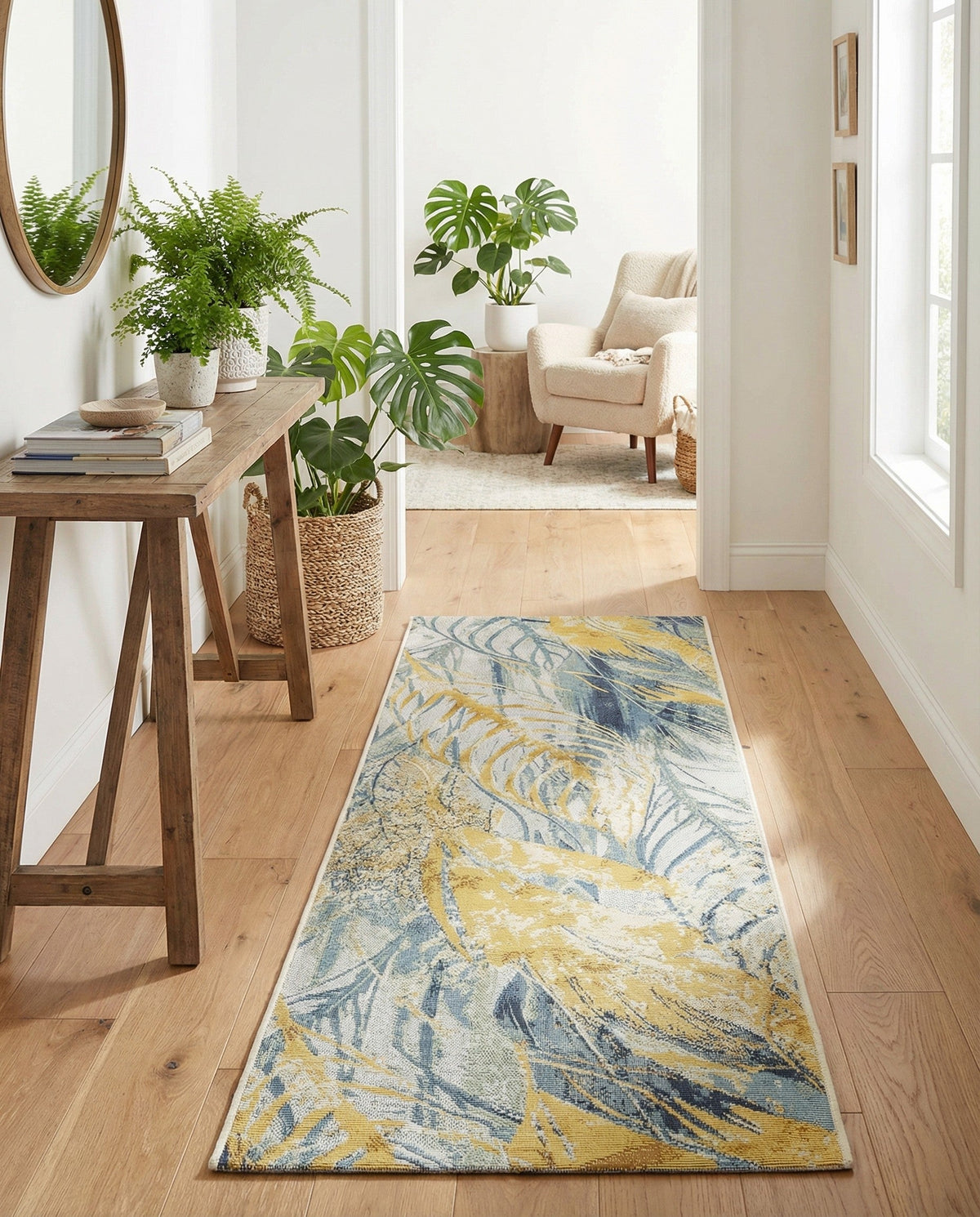 Seaside Blooms Collection Area Rug -  Blossom Runner Gray Ivory Yellow  lifestyle 88