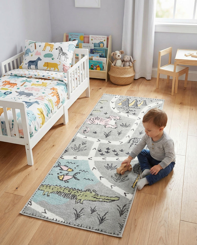 Wonder Tykes Collection Area Rug -  Enigma Runner Gray  lifestyle 25