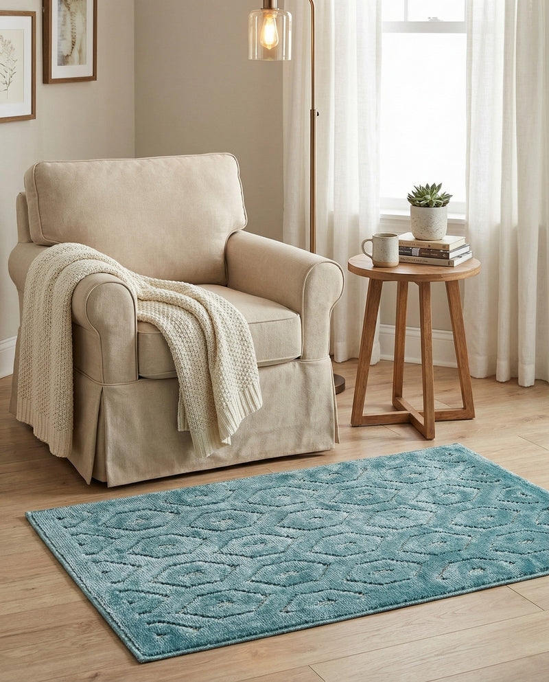 Garden Lattice Charm Collection Area Rug - Arbor (Aqua) Rectangle Aqua  lifestyle 10