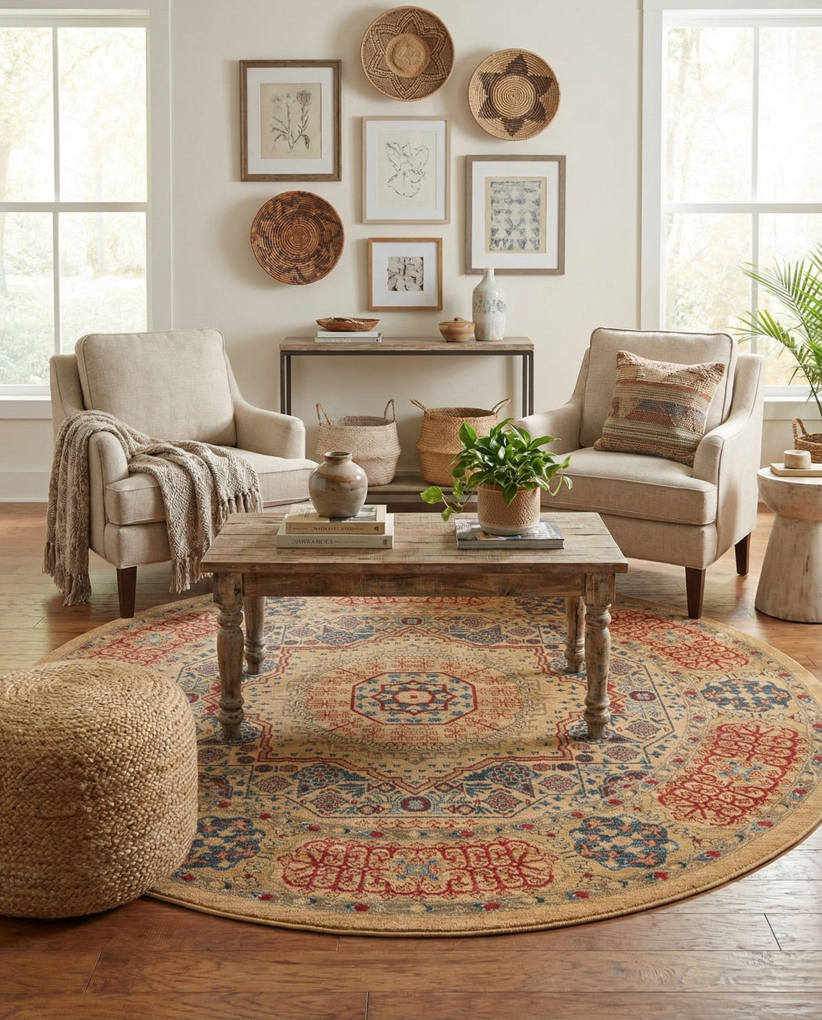 Ottoman Elegance Collection Area Rug -  Ephesus Round Beige  lifestyle 157