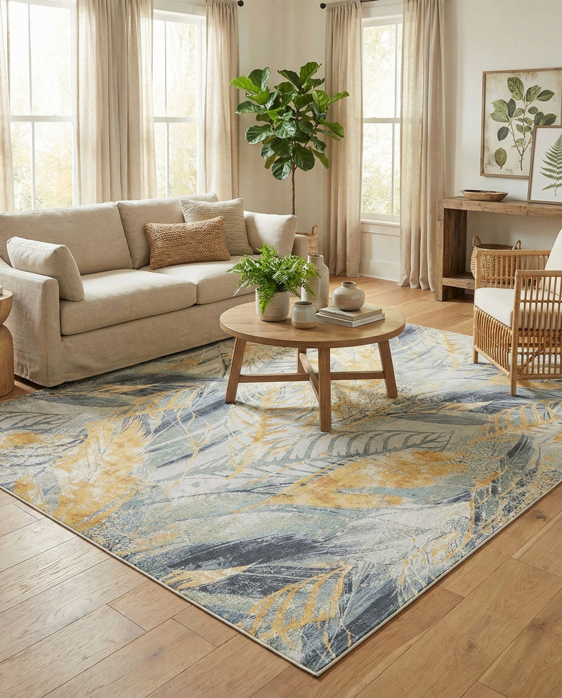 Seaside Blooms Collection Area Rug -  Blossom Rectangle Gray Ivory Yellow  lifestyle 15