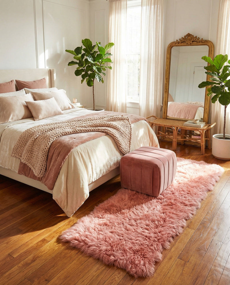 Lambskin Haven Collection Area Rug - Fleeceville Runner Pink  lifestyle 28