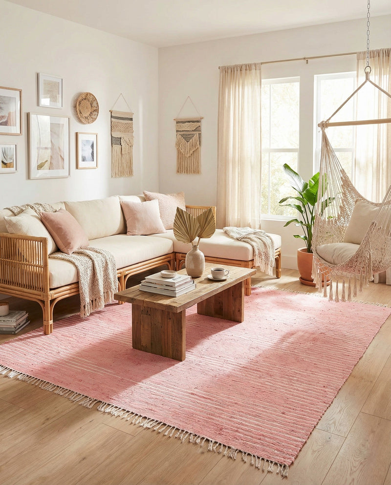 Thar Cotton Collection Area Rug - Jaisalmer (Rose) Square Rose  lifestyle 62