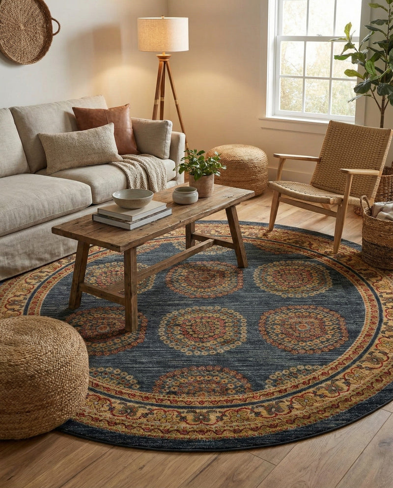 Zagros Oasis Collection Area Rug -  Gilan-e Gharb Round Blue  lifestyle 45