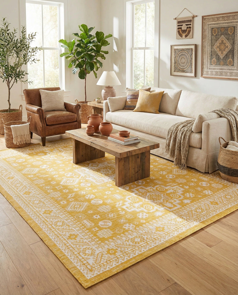 Tribal Terrace Treasures Collection Area Rug -  Incan Isle (Yellow) Rectangle Yellow  lifestyle 27