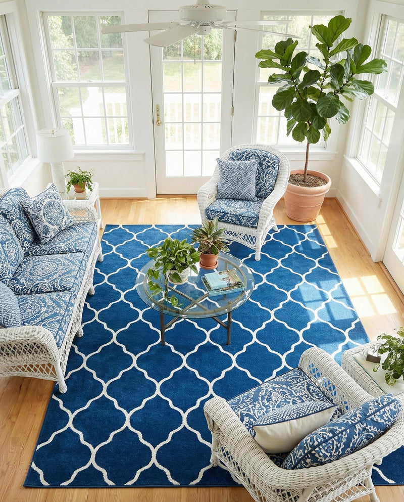 Trellis Mosaic Collection Area Rug -  Pergolatown (Navy Blue) Rectangle Navy Blue  lifestyle 16