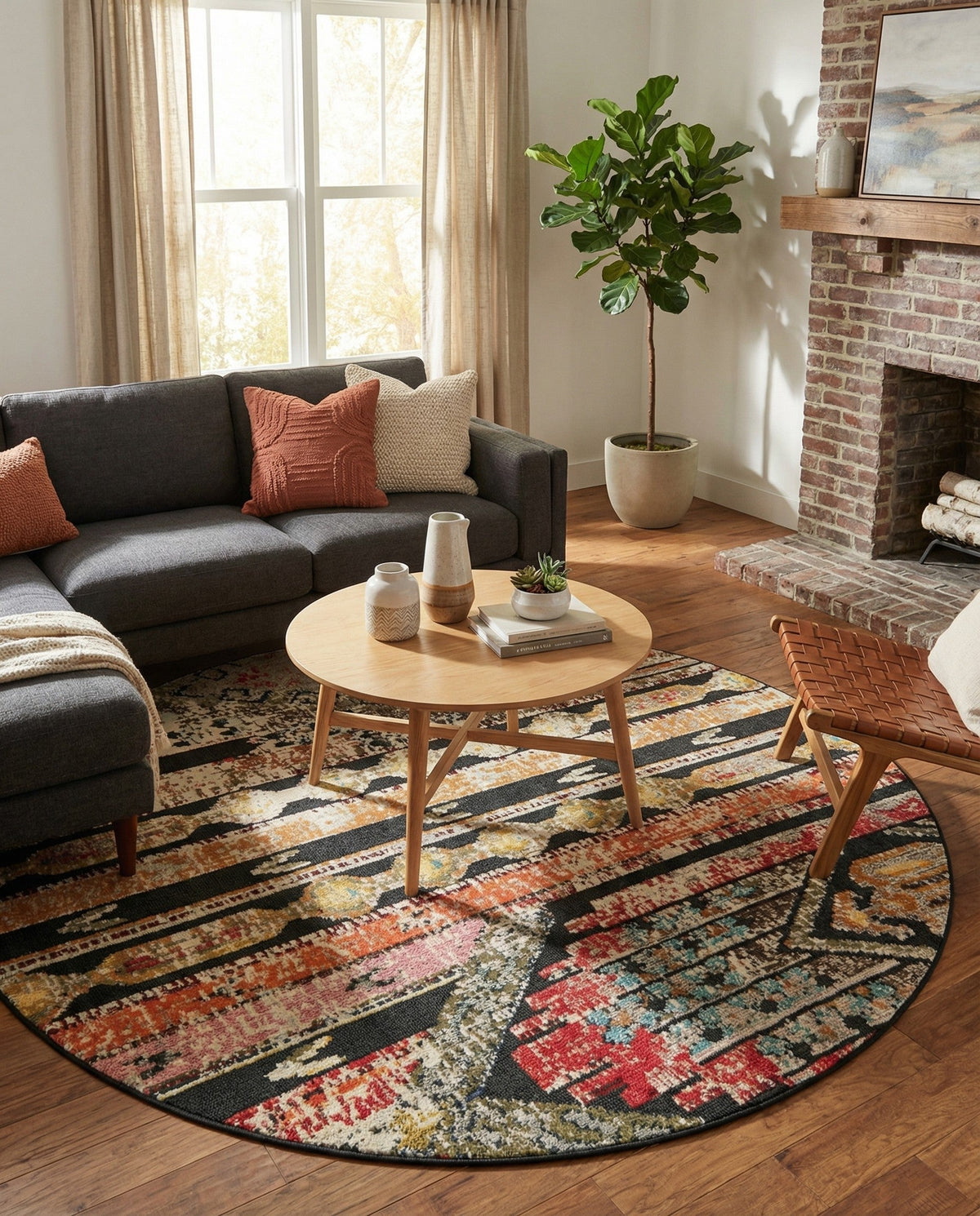 Outdoor Marrakesh Collection Area Rug -  Agadir Round Multi Black  lifestyle 151