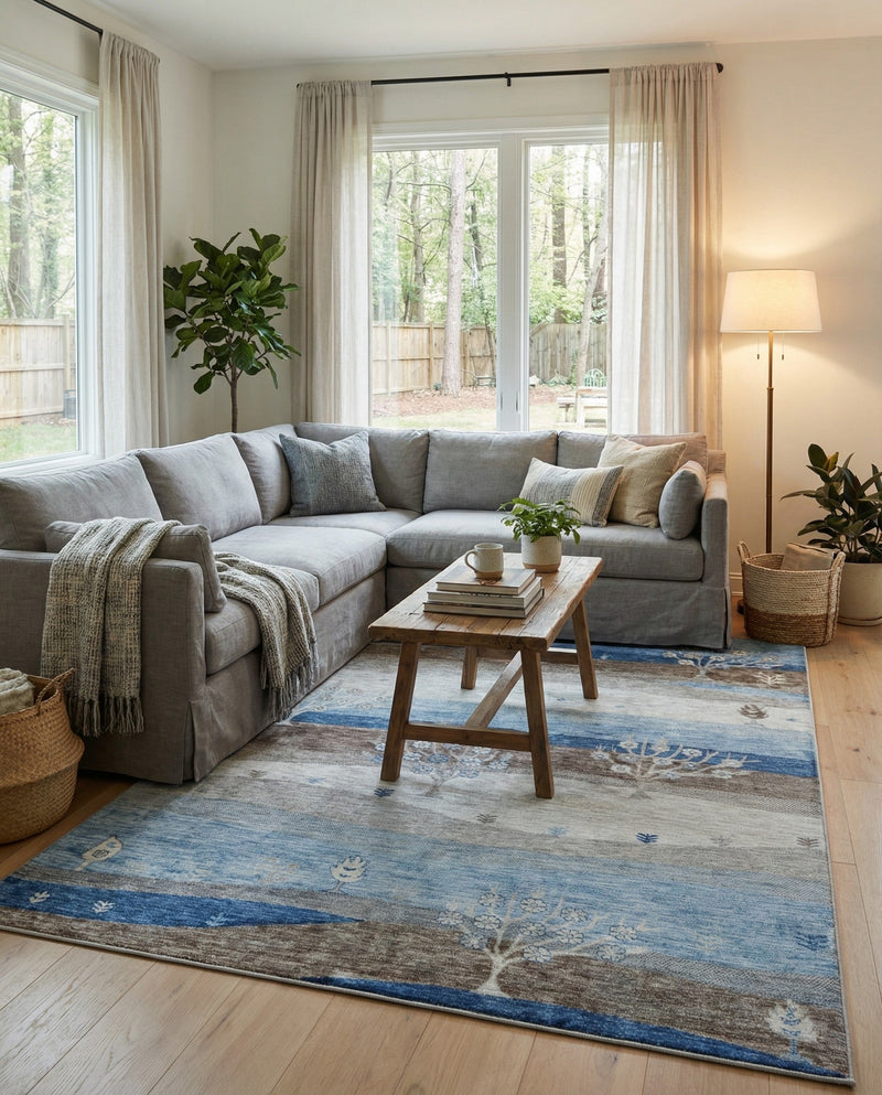 Zagros Shades Collection Area Rug -  Behbahan Rectangle Blue Gray  lifestyle 19