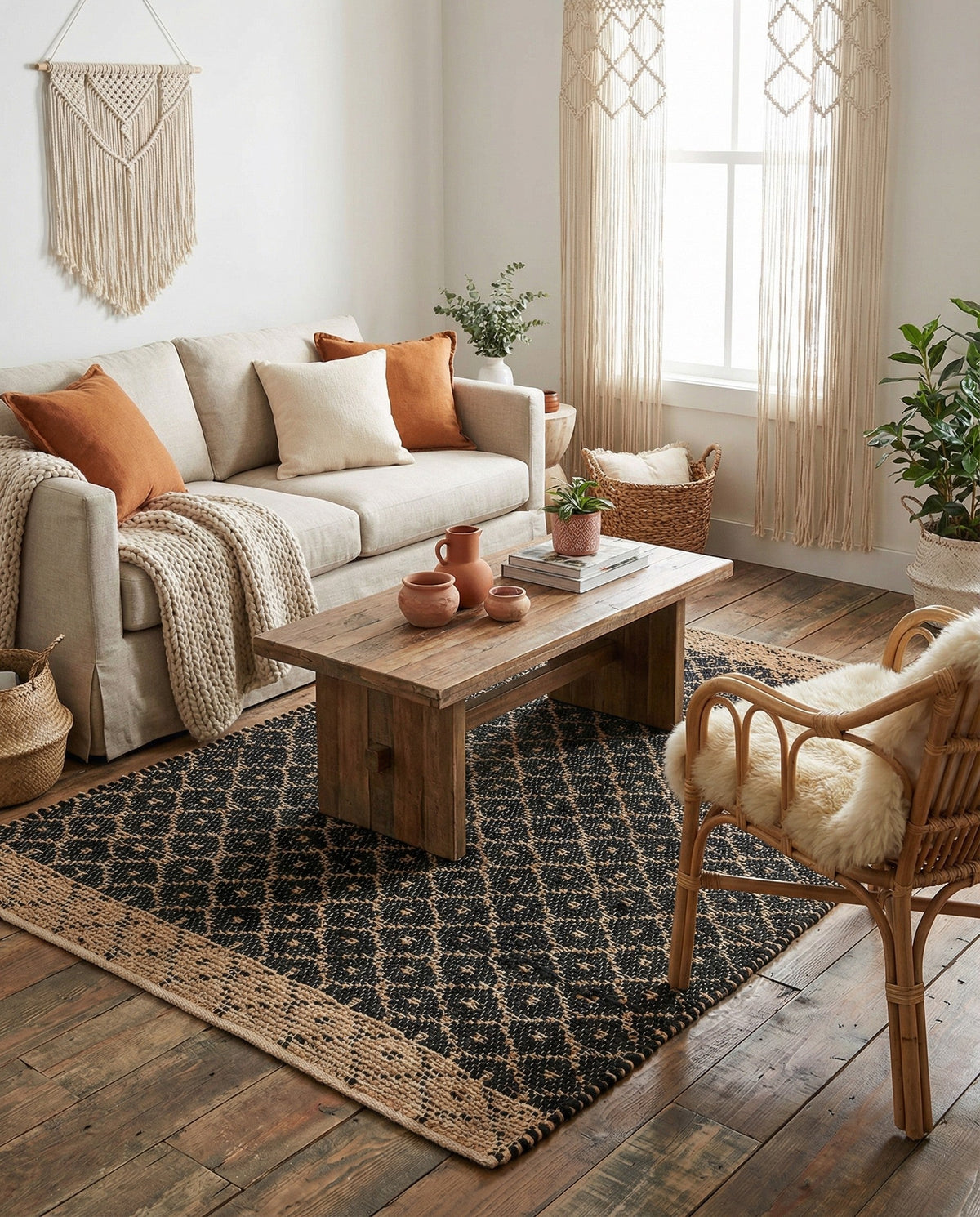 Tulum Trellis Collection Area Rug - Shoreline Rectangle Black  lifestyle 8
