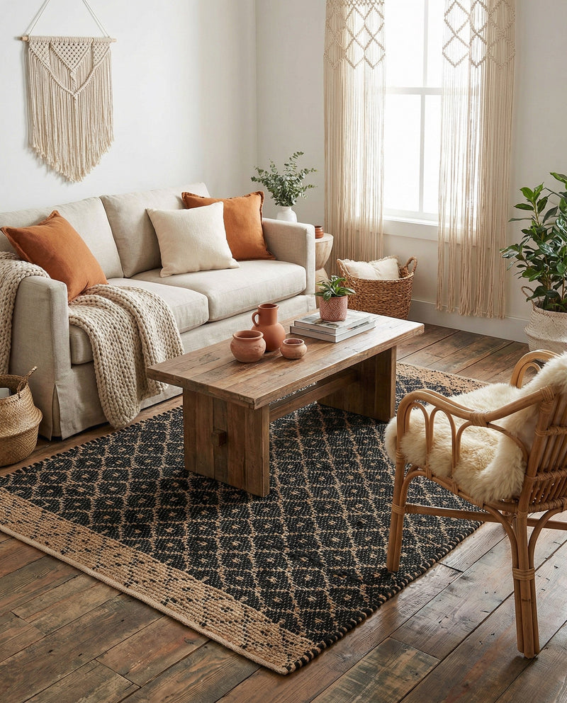 Tulum Trellis Collection Area Rug - Shoreline Rectangle Black  lifestyle 8