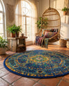 Caribbean Cove Collection Area Rug -  Grenada Round Navy Blue  lifestyle 59