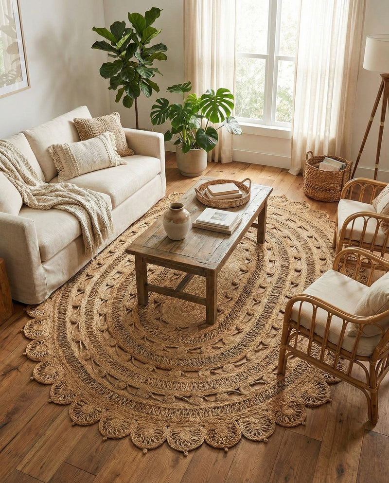 Woven Seaside Jute Collection Area Rug - Coastalhaven (Natural) Oval Natural  lifestyle 19