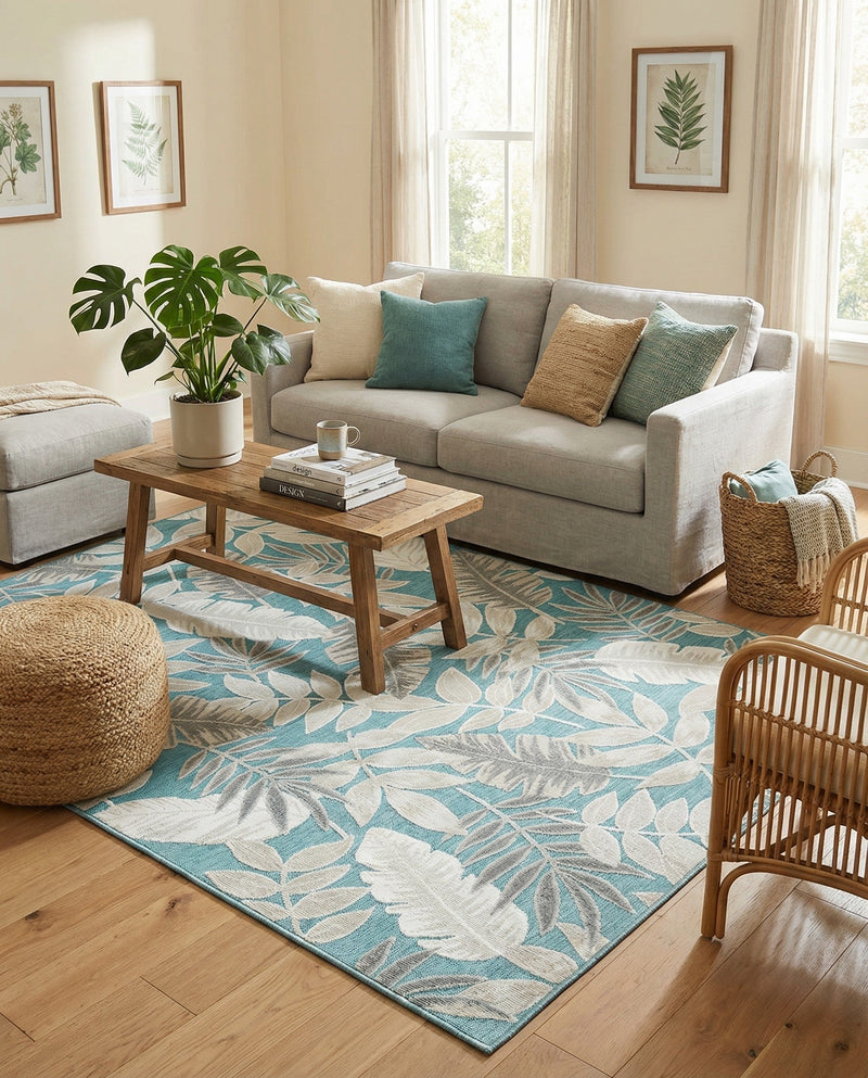 Seaside Blooms Collection Area Rug -  Serene Rectangle Light Blue  lifestyle 74
