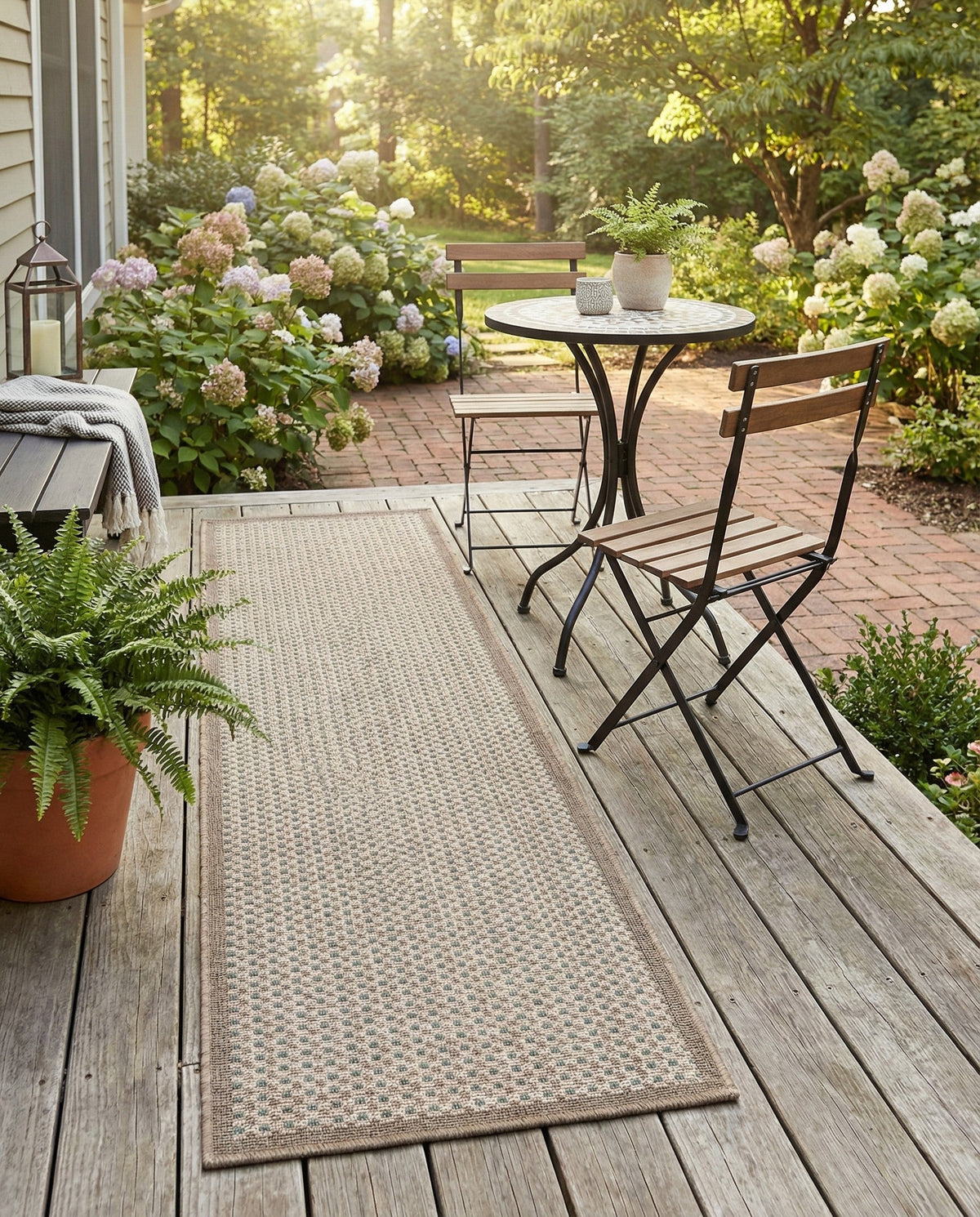 Terrace Fringe Collection Area Rug - Patio Runner Beige  lifestyle 94