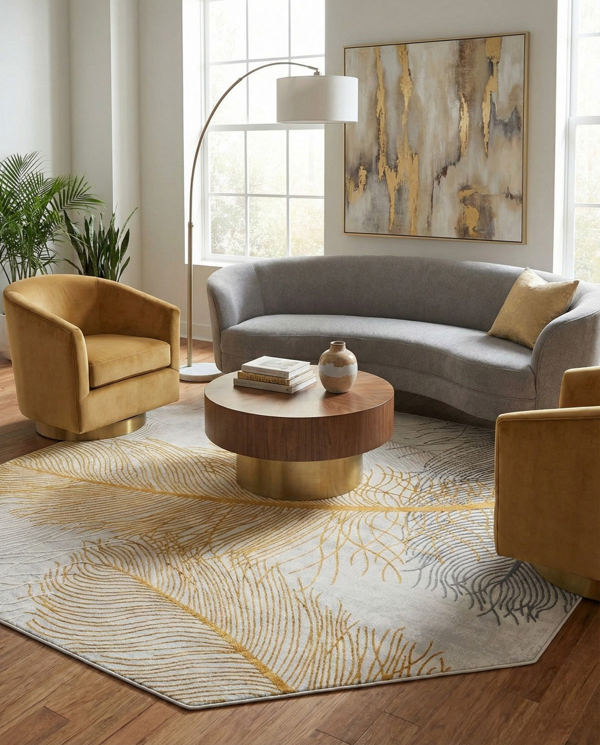 Bloomsbury Elegance Collection Area Rug -  Westminster Octagon Yellow Gray  lifestyle 139