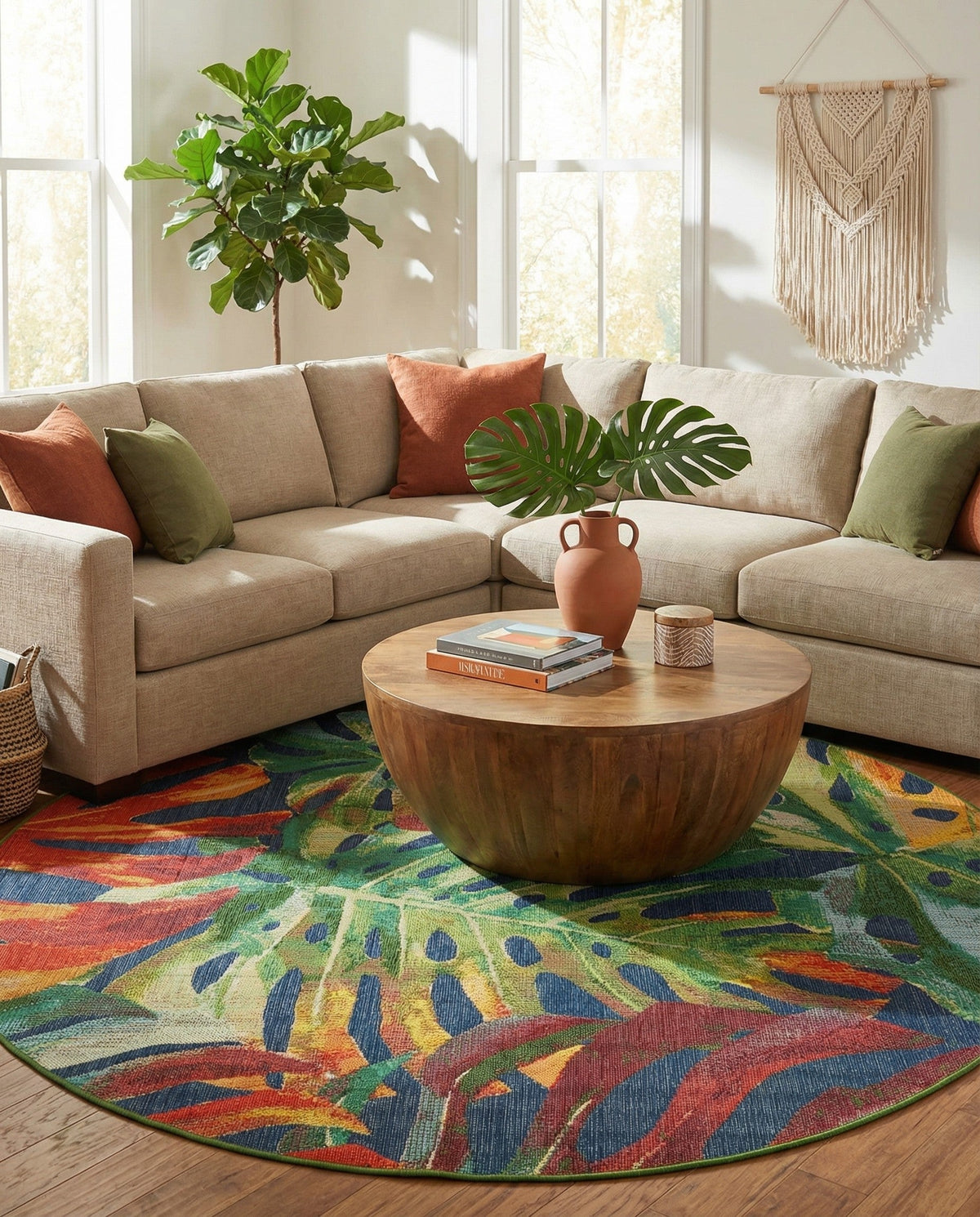 Coastal Terrace Collection Area Rug -  Pier Round Multi  lifestyle 53
