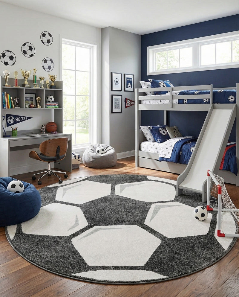 Wonder Tykes Collection Area Rug -  Mirth Round Black and White  lifestyle 12