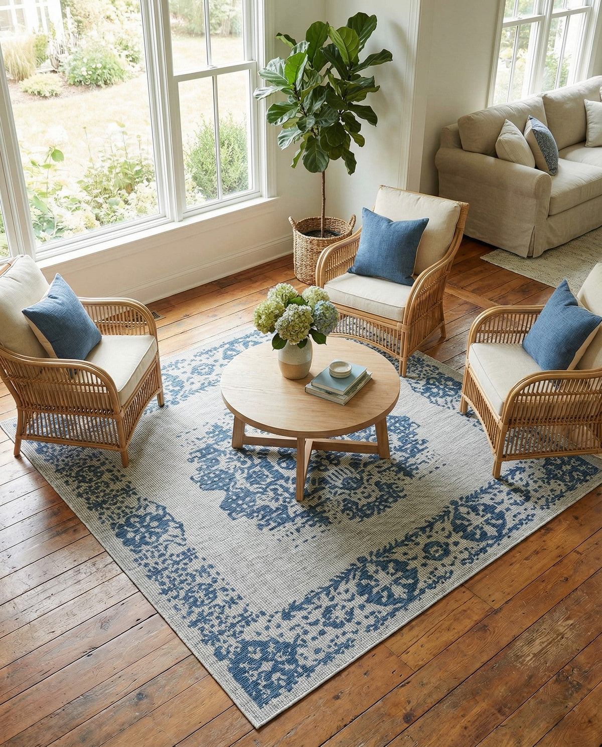 Patio Heritage Collection Area Rug - Savannah (Blue) Square Blue  lifestyle 93