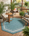 Terrace Fringe Collection Area Rug - Veranda (Teal) Octagon Teal  lifestyle 48