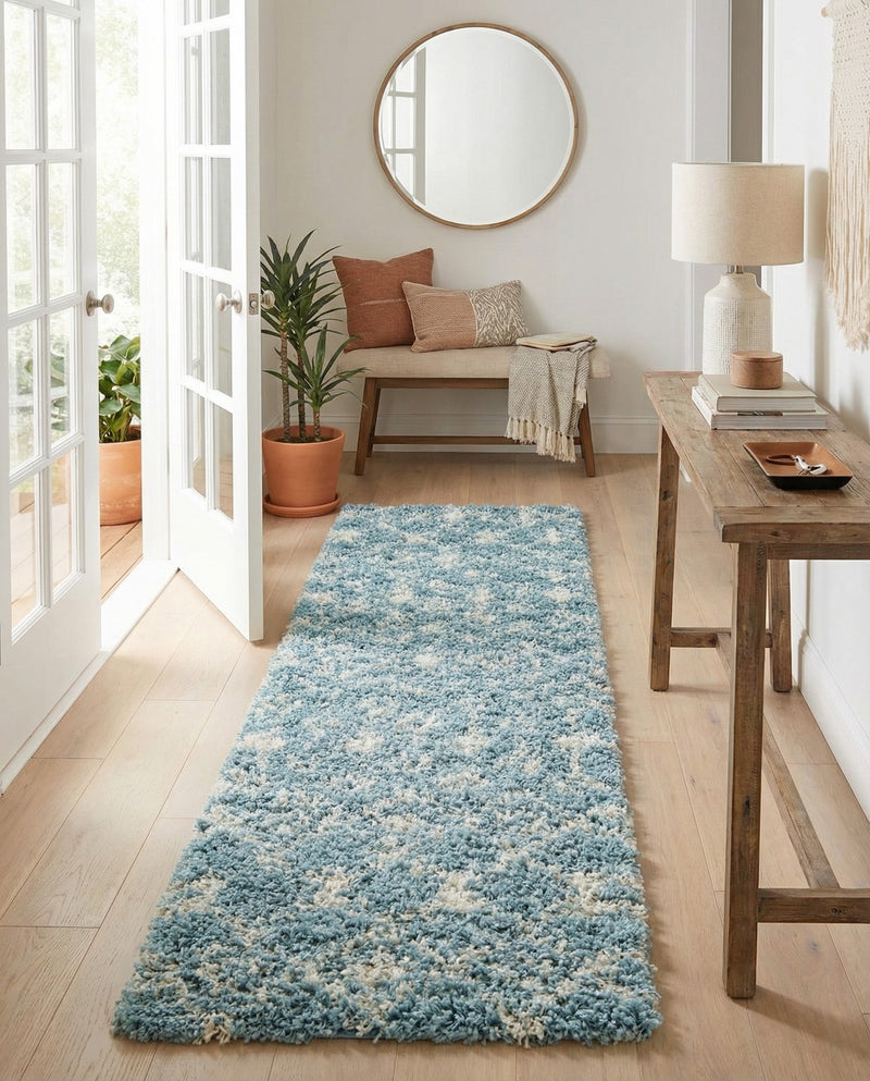 Berber Lattice Shag Collection Area Rug - Atlas (Light Blue) Runner Light Blue  lifestyle 27