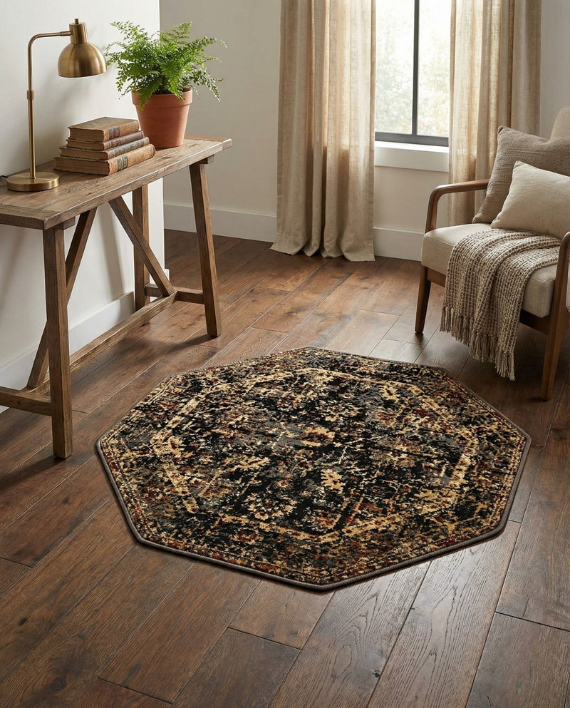 Neptune Elegance Collection Area Rug -  Galatea (Black) Octagon Black  lifestyle 53