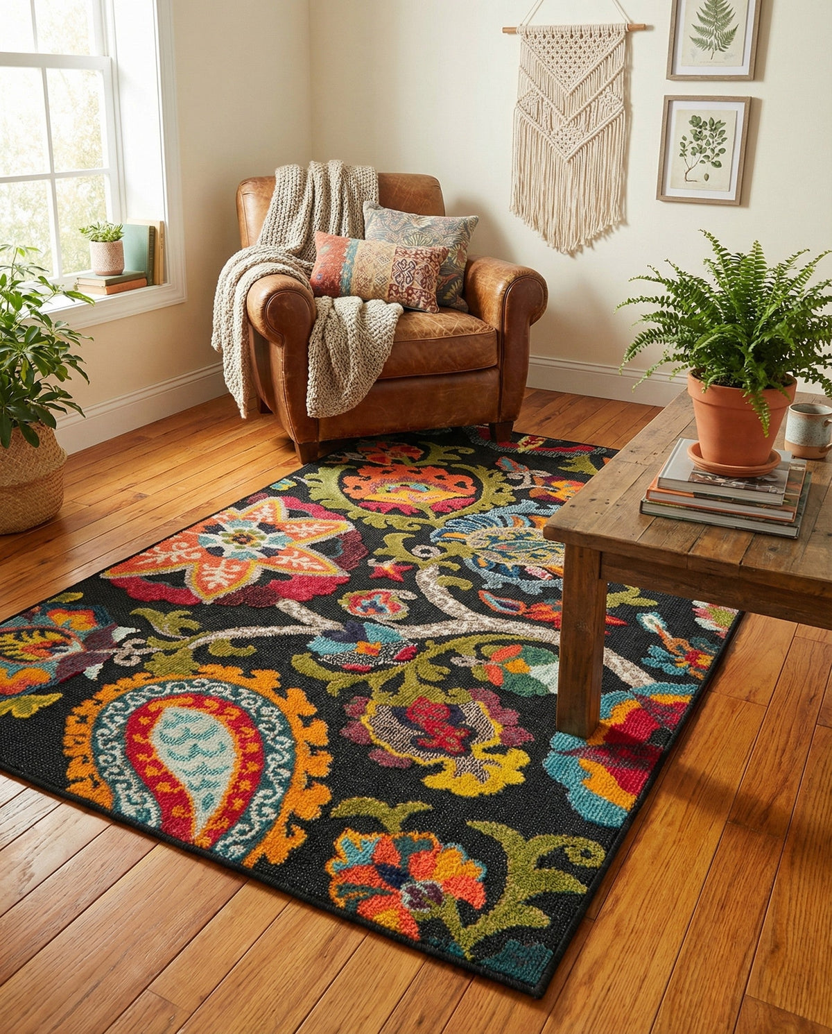 Outdoor Marrakesh Collection Area Rug - Fes Rectangle Multi Black  lifestyle 48