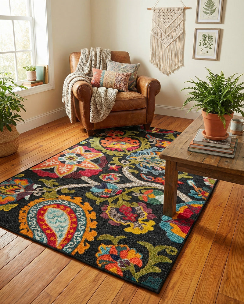 Outdoor Marrakesh Collection Area Rug - Fes Rectangle Multi Black  lifestyle 48