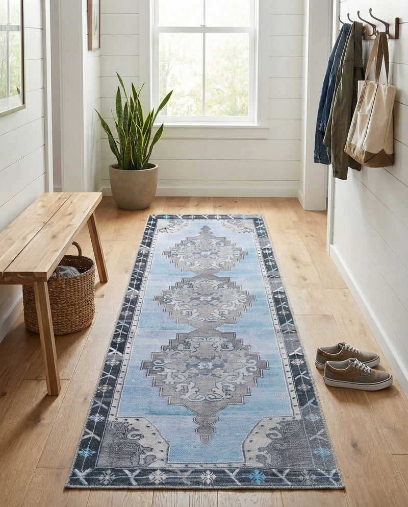 Heritage Elegance Collection Area Rug -  Winterthur (Blue Gray) Runner Blue Gray  lifestyle 56