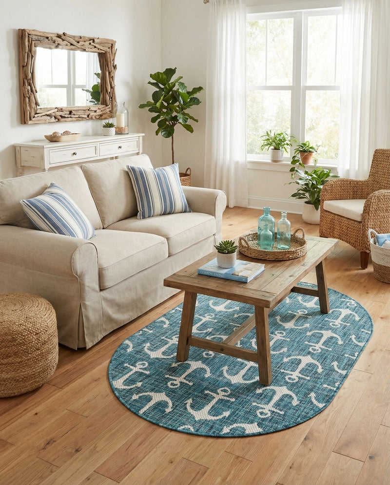 Seaside Haven Rugs Collection Area Rug - Sapphire (Teal) Oval Teal  lifestyle 82