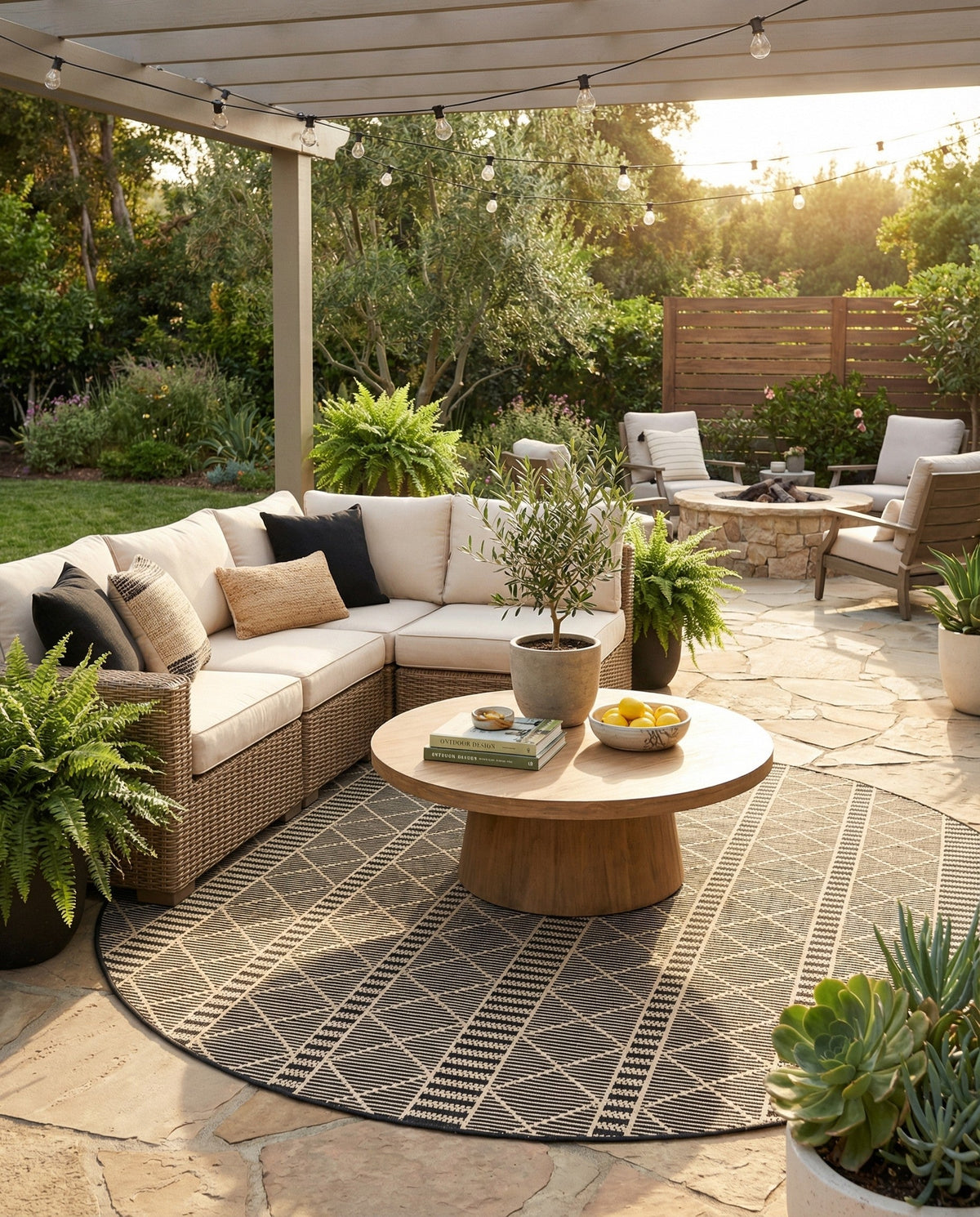 Savannah Pergola Collection Area Rug -  Glade Round Black  lifestyle 145