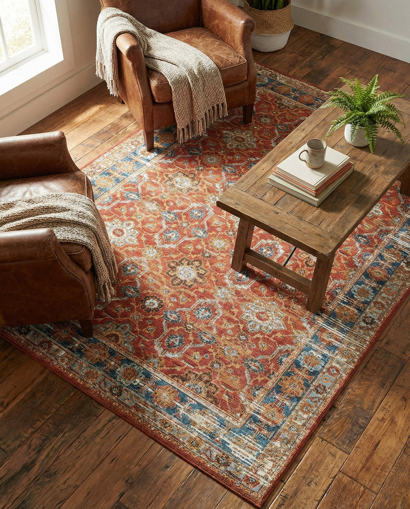 Patio Heritage Collection Area Rug -  Eden Rectangle Antique Red  lifestyle 7