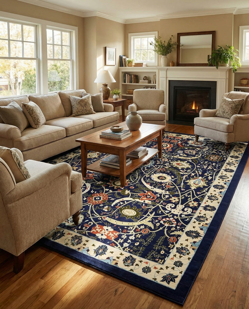 Tabriz Tapestry Collection Area Rug - Sahand (Navy Blue) Rectangle Navy Blue  lifestyle 15