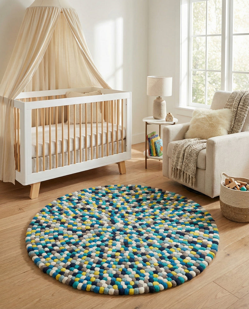 Woolen Sphere Collection Area Rug - Orbsburg (Blue) Round Blue  lifestyle 52