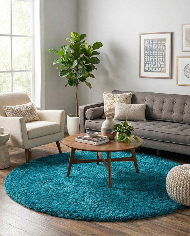 Plush Oasis Collection Area Rug - Serenity (Turquoise) Round Turquoise  lifestyle 47