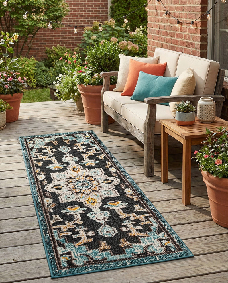 Outdoor Marrakesh Collection Area Rug -  Essaouira Runner Navy Blue  lifestyle 66