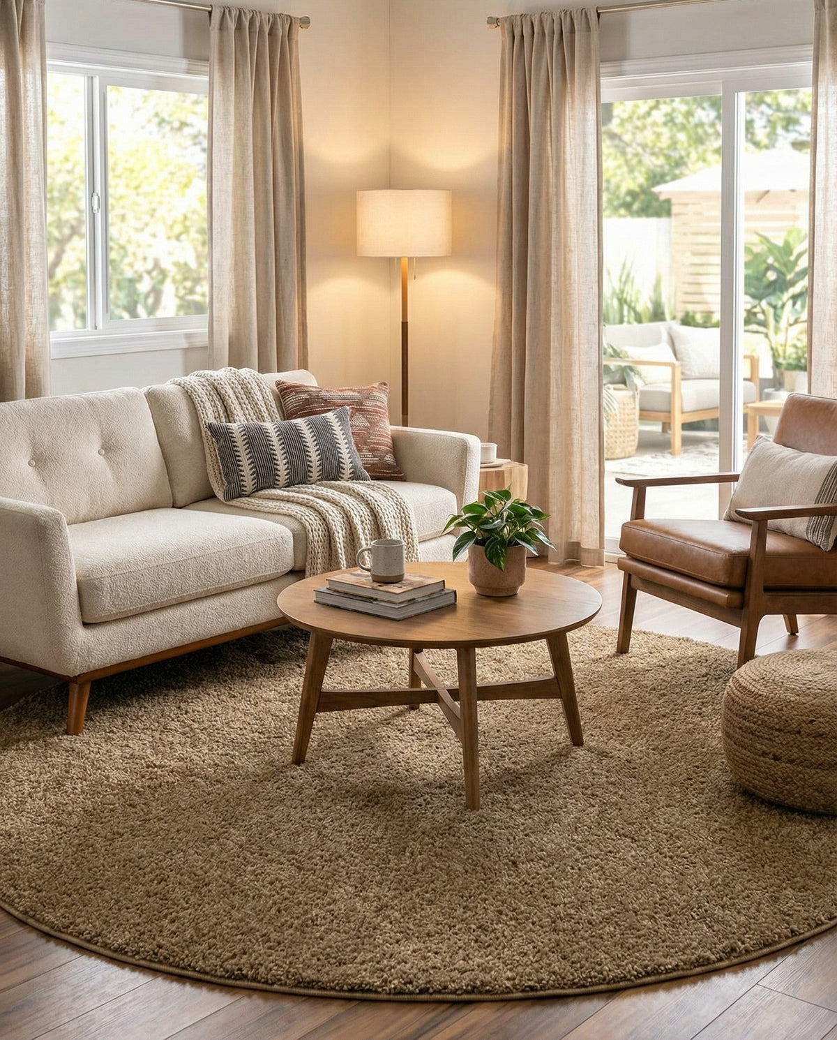 Cozy Comfort Shag Collection Area Rug - Haven (Khaki) Round Khaki  lifestyle 42