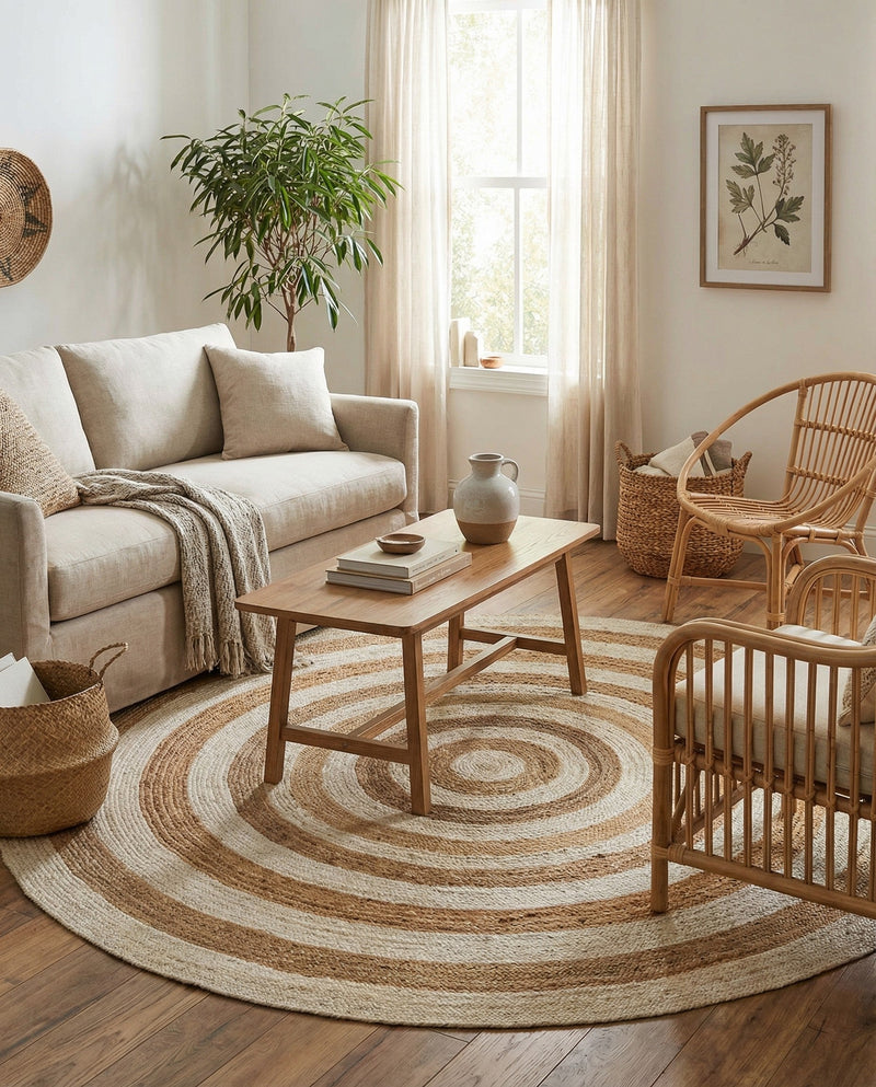 Woven Seaside Jute Collection Area Rug - Nautilus Round White Natural  lifestyle 43