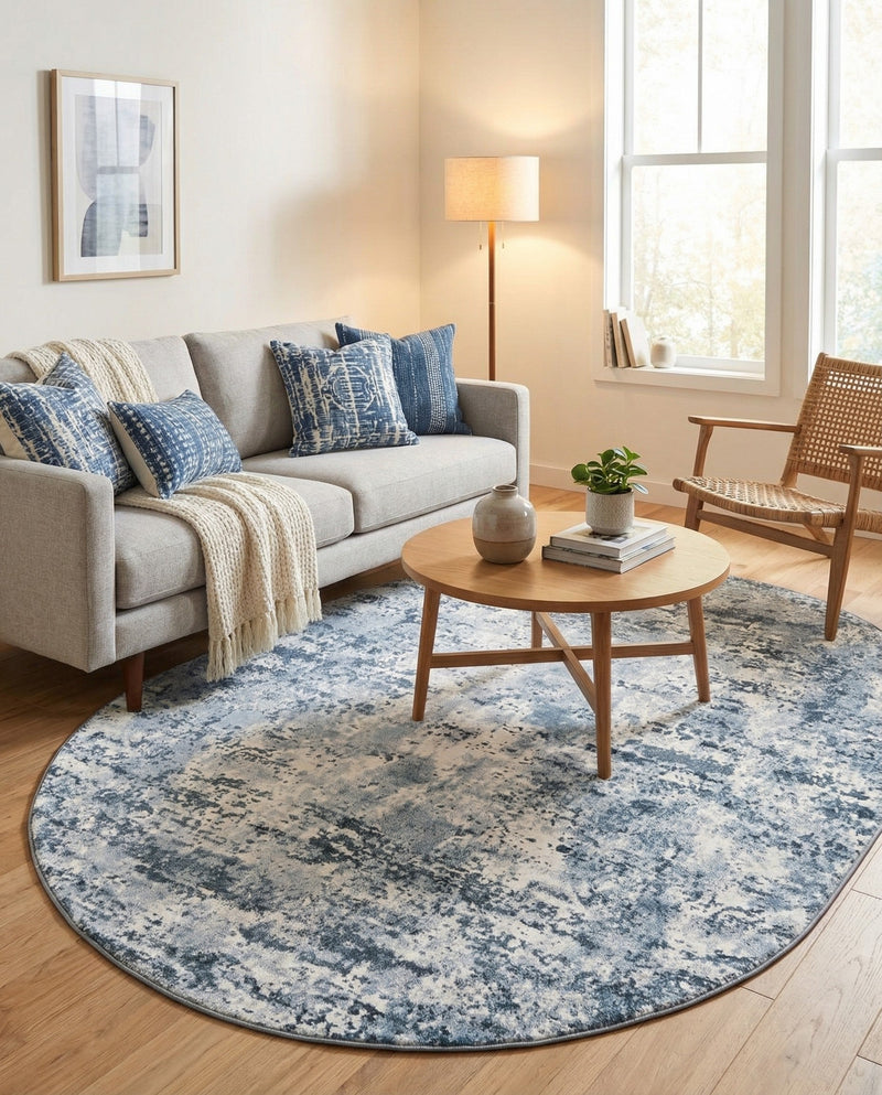 Luminara Sands Collection Area Rug - Elysium (Vintage Blue) Oval Vintage Blue  lifestyle 34