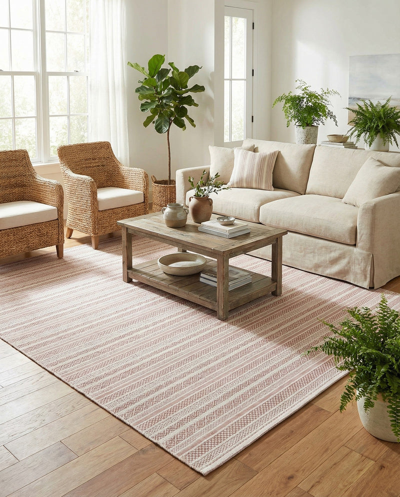 Seaside Stripes Collection Area Rug -  Boardwalk (Red) Rectangle Red  lifestyle 19